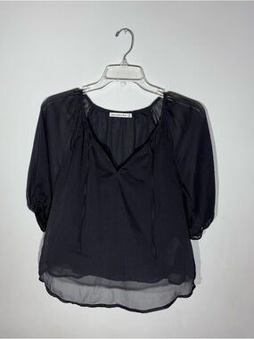 Abercrombie Fitch Blouse Womens Med Black Sheer Peasant Cottage Boho Top